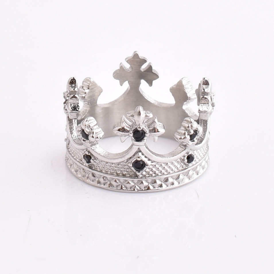 Luxury Hiphop Diamond Engagement Rings Moissanite Jewelry Stainless Steel Rings Crown Shaped