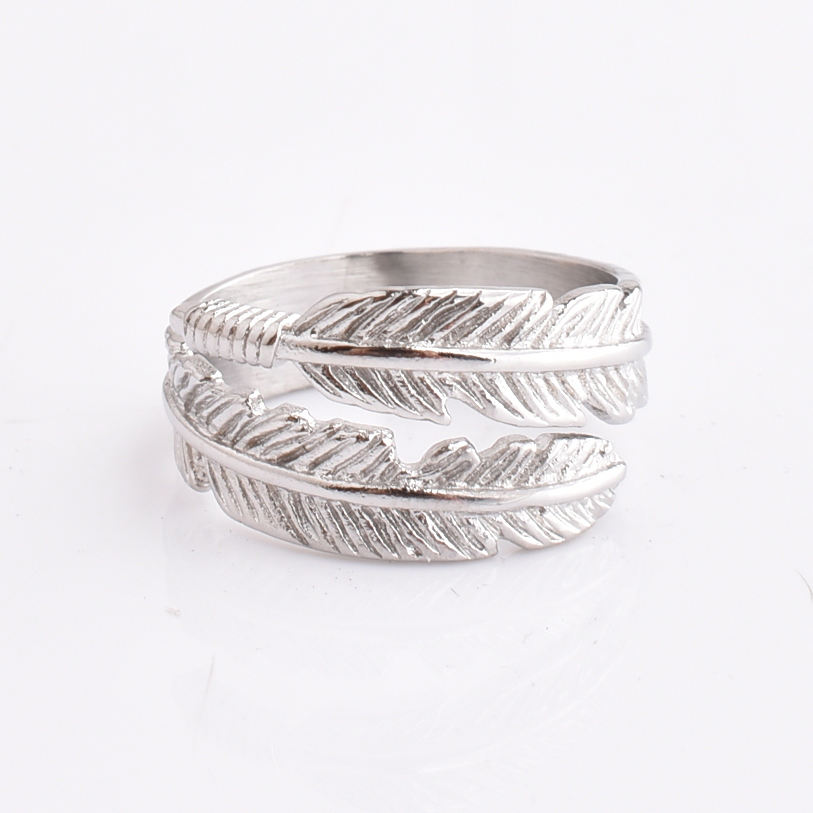 Factory cheap price trendy jewelry 2023 stainless steel 316 cuff finger ring feather shaped cute leaf twisted rings