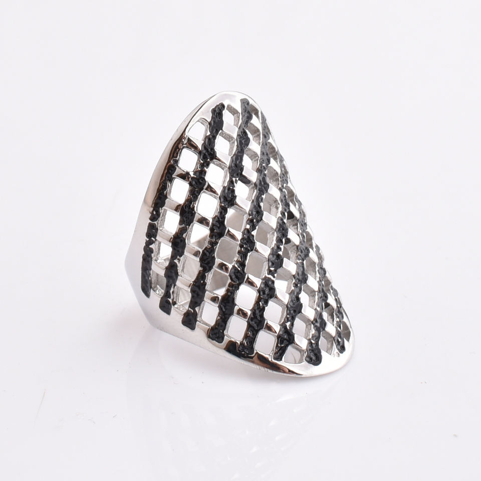 New Design Silver/Black Natural Pave Stainless Steel 316L Ring Chunky Punk Hiphop Rings for Men Women