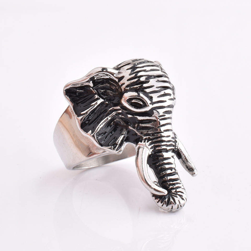 Factory Direct Hot Sale Stainless steel Animal Elephant Man Ring Hiphop Biker Fashion Charm Animal Ring