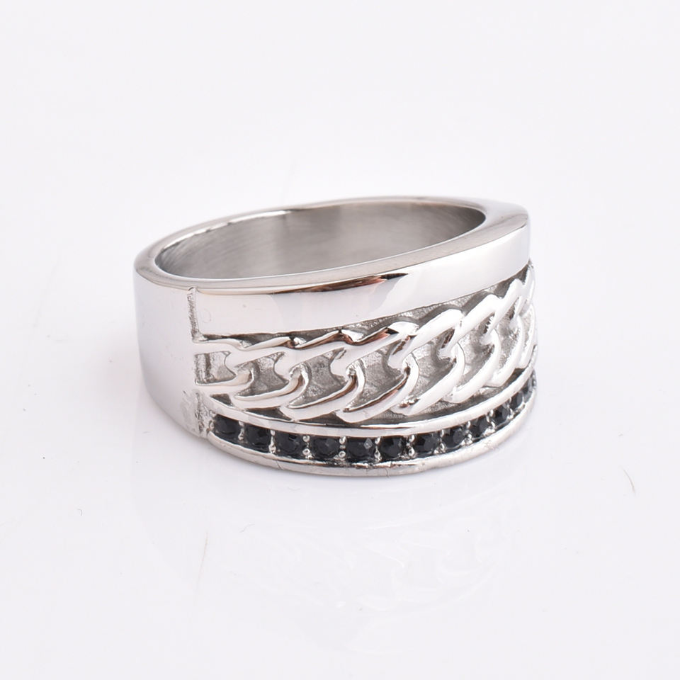 Factory custom new design punk jewelry stainless steel vintage wist strap silver chunky hiphop ring for men