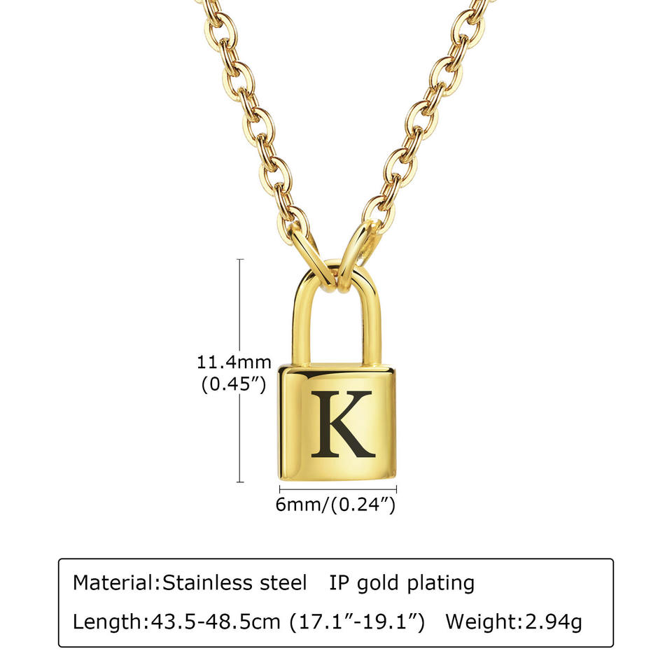 Charm Statement Necklace Jewelry Women 18k Gold Plated Trendy Initial Letter Dainty Lock Stainless Steel Chain Necklace