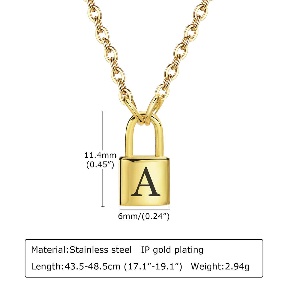 Wholesale A to Z letter locker pendant necklace gold plated stainless steel initial necklace fashion jewelry