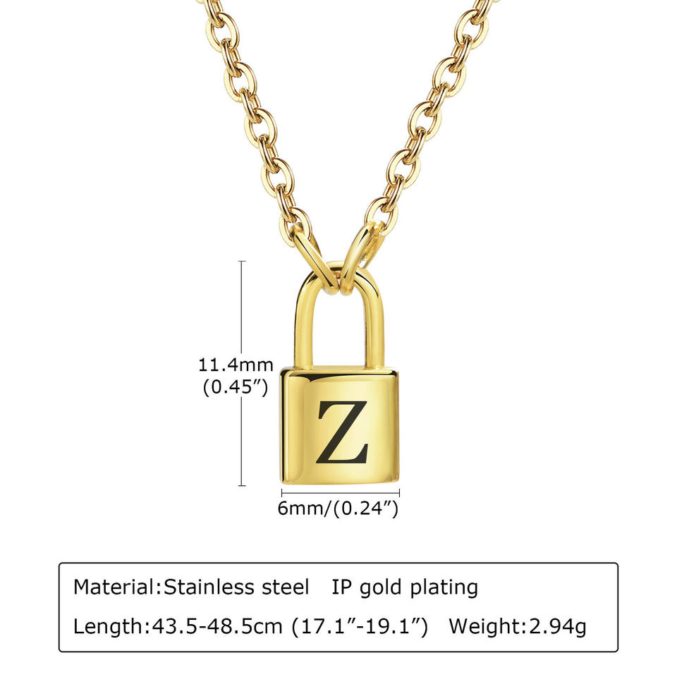 Initial Lock Chain Necklace For Women Girls 18K Gold Plated Stainless Steel Padlock Letter Chocker Necklace