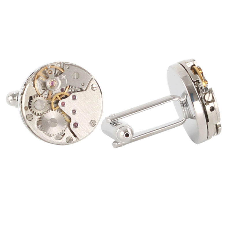 Watch Movement Silver Cufflinks For Immovable Steampunk Gear Watch Mechanism Cuff Links For Mens