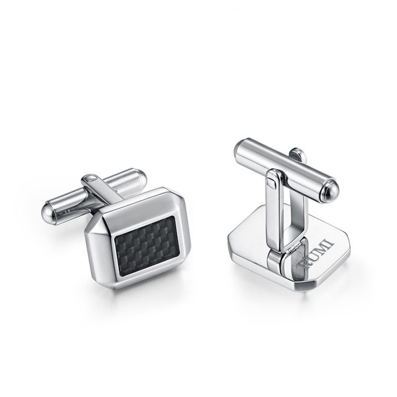Silver Square Black Carbon Fiber Stainless Steel Cufflinks for Men Cufflinks Shirt Business Wedding Jewelry