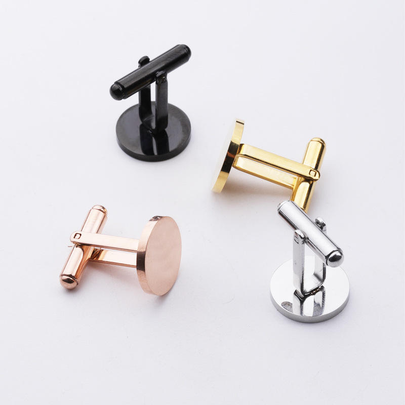 Men Style Metal Stainless Steel Plain Custom Shiny Round Cufflinks/Cuff Link