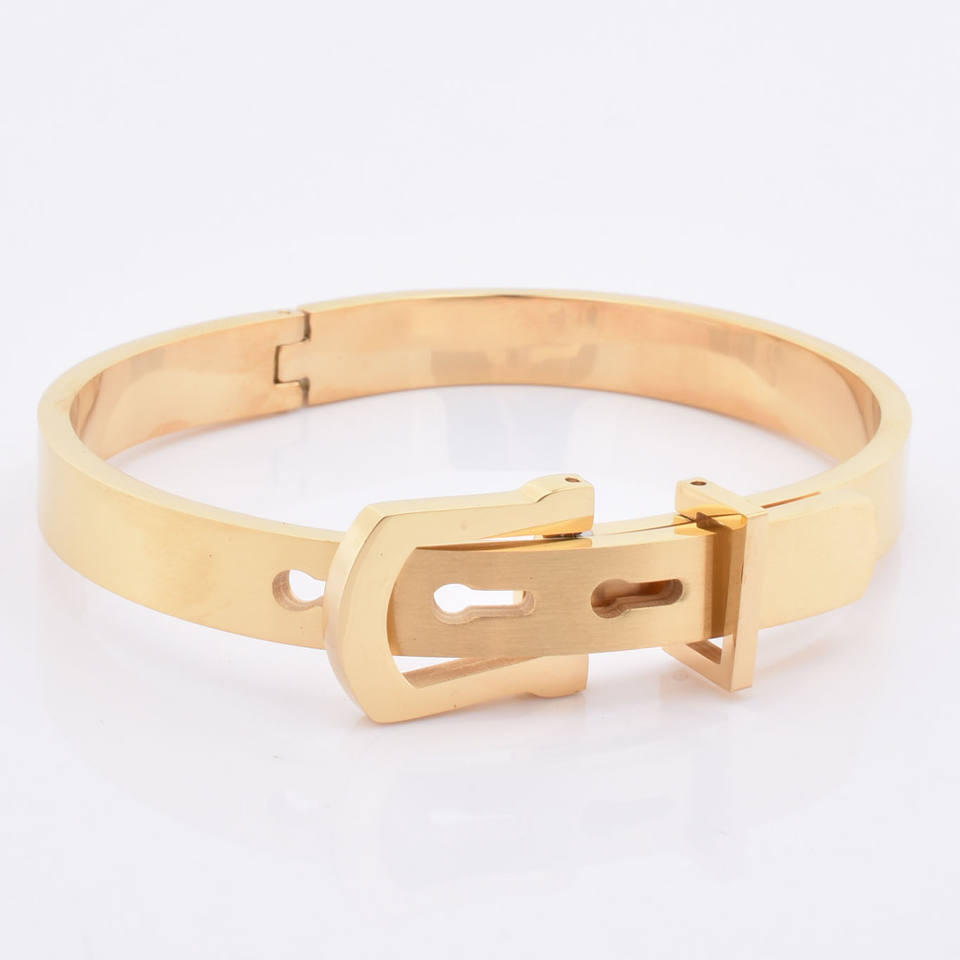 316L Stainless Steel 18K Gold Plated Mens Women Adjustable Cuff Bangle