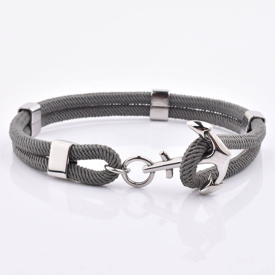 Men Leather Women Grey Nylon Friendship Anchor Bracelets For Sale