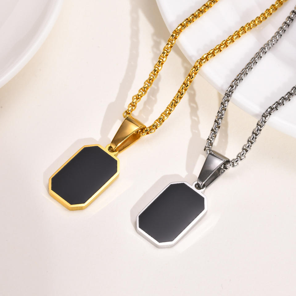 18K Gold Plated Stainless Steel Square Rectangle Pendant Necklace Geometric Gold Silver Necklace Jewelry