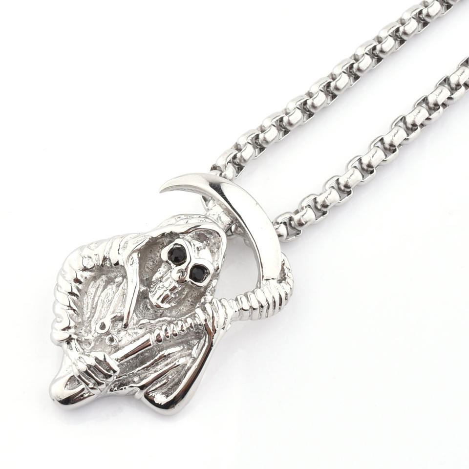 Wholesale Personality Stainless Steel Scythe Death Pendant Necklace For Men Silver Pendant Fashion Necklace