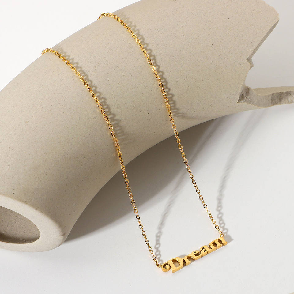 NewTrendy Jewelry 18K Gold Plated Dream Letter Pendant Chain Necklace Stainless Steel Jewelry Necklace