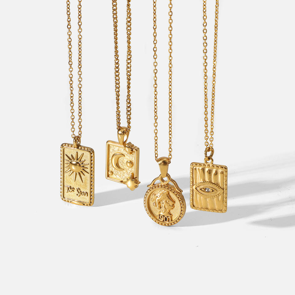 Wholesale High End Waterproof Moon Sunlight Diamond Eye Embossed Square Pendant Necklace Women