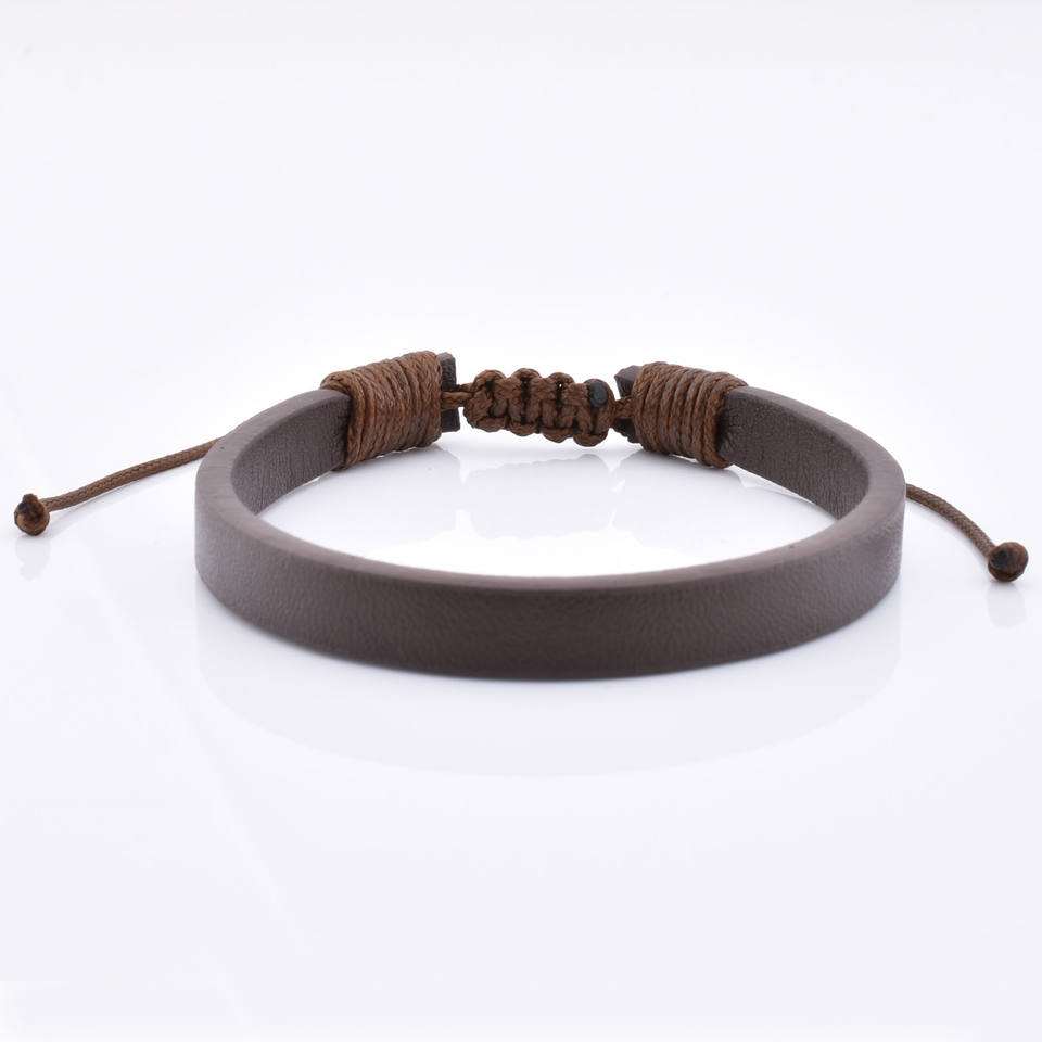 Top Selling Mens Simple Style Brown Genuine Leather Adjustable Flat Leather Bracelets For Sale