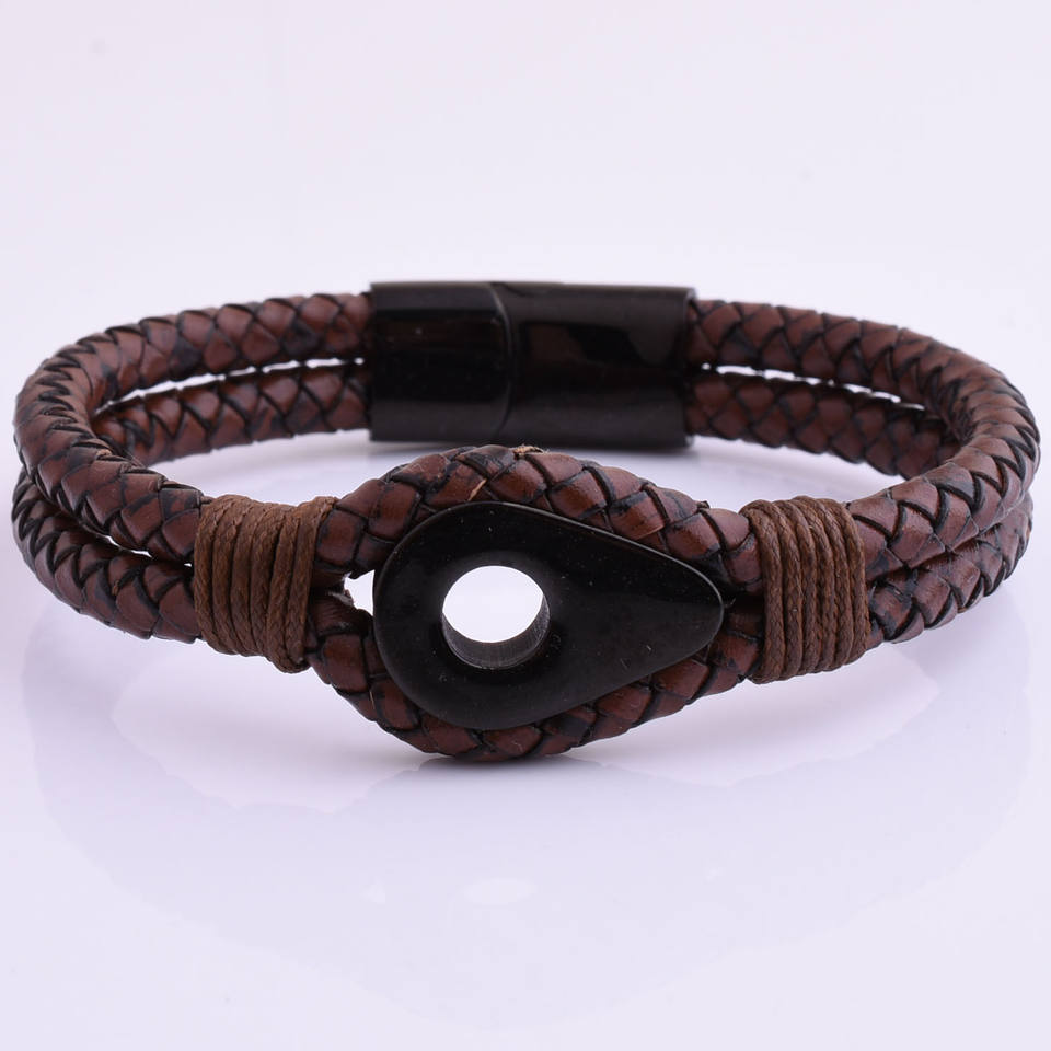 Customer Design Fashion Jewellery Stainless Steel Drop Charm Men's Vintage Leather Bracelet