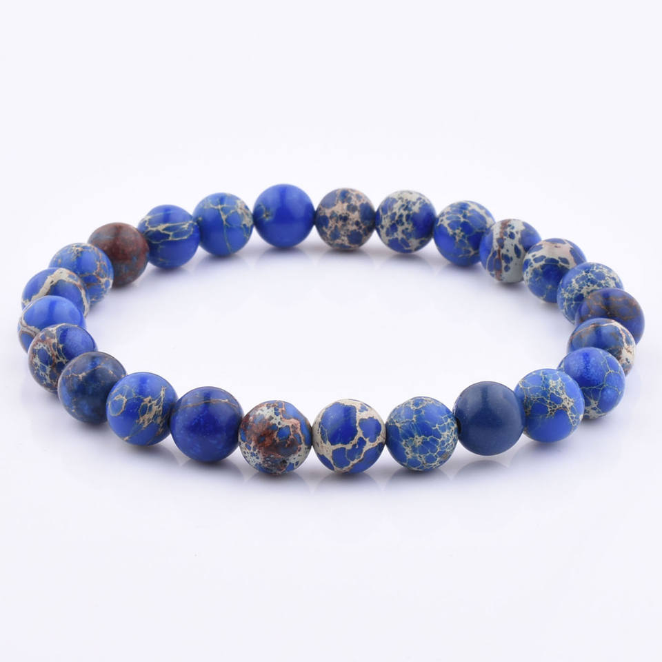 Fashion Men Bracelet Blue Imperial Jasper Natural Healing Stone Bracelet