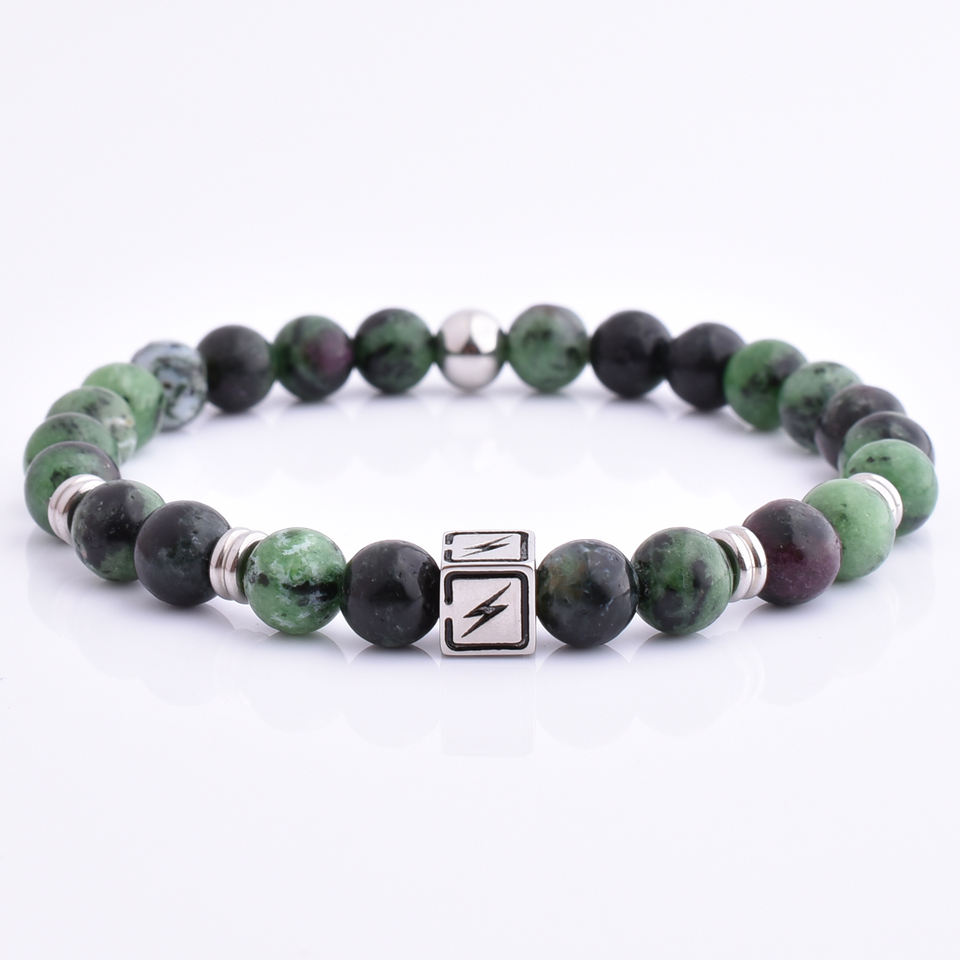 Wholesale Natural Morganite Round Stone Bracelets For Men Stainless Steel Cube Bead Bracelet