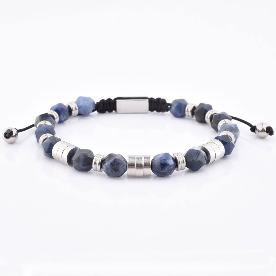 Wholesale Custom Fashion Stainless Steel Spacer Faceted Sodalite Bead Bracelet