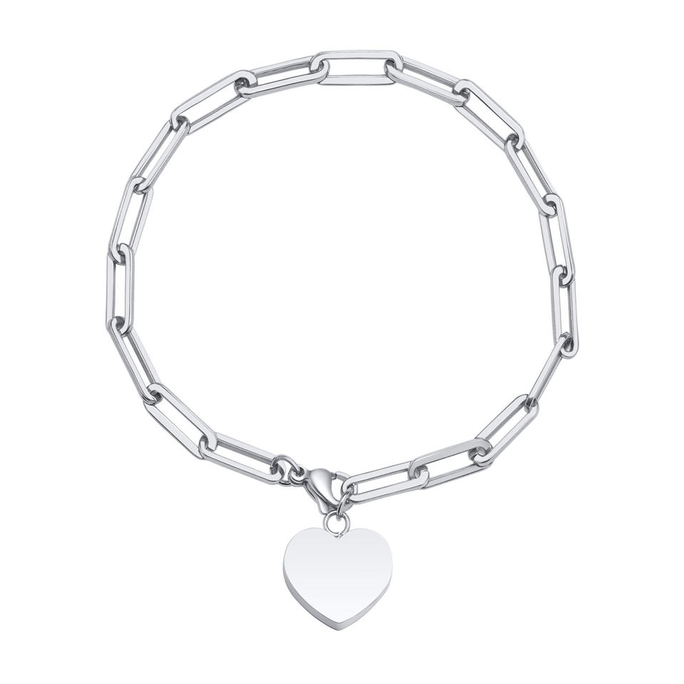 Ladies Stainless Steel Heart Urn Flat Long Cross Chain Bracelet Steel Color