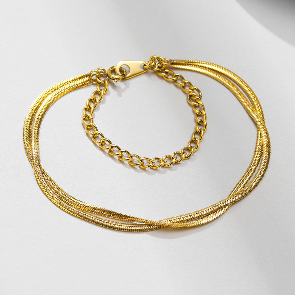 Simple European Accessories Jewelry Wholesale Stainless Steel Double Layer Flat Snake Gold Chain Bracelet