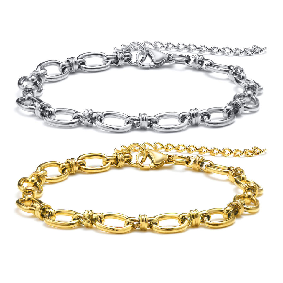 Stainless Steel Hand Braided Fancy Stitching Chain Bracelet 18K Gold Plated