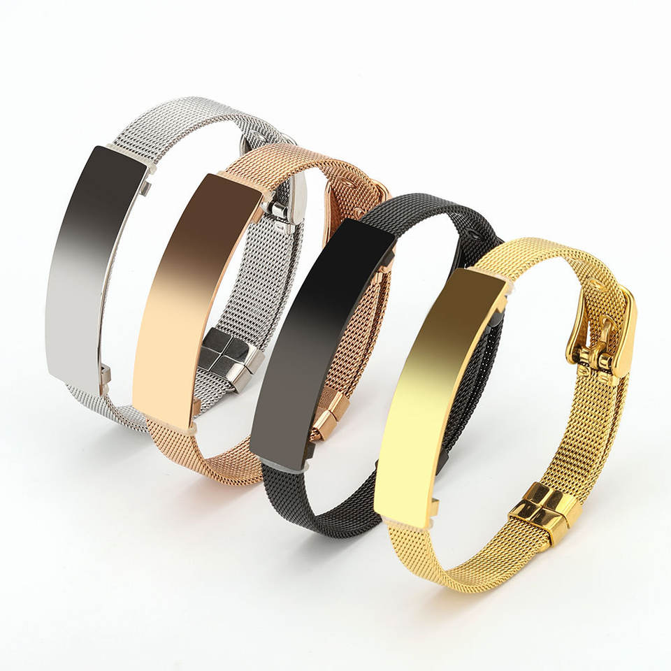 Adjustable Buckle Diy Lettering Factory Direct Selling Stainless Steel Curved Bar Mesh Belt Bracelet