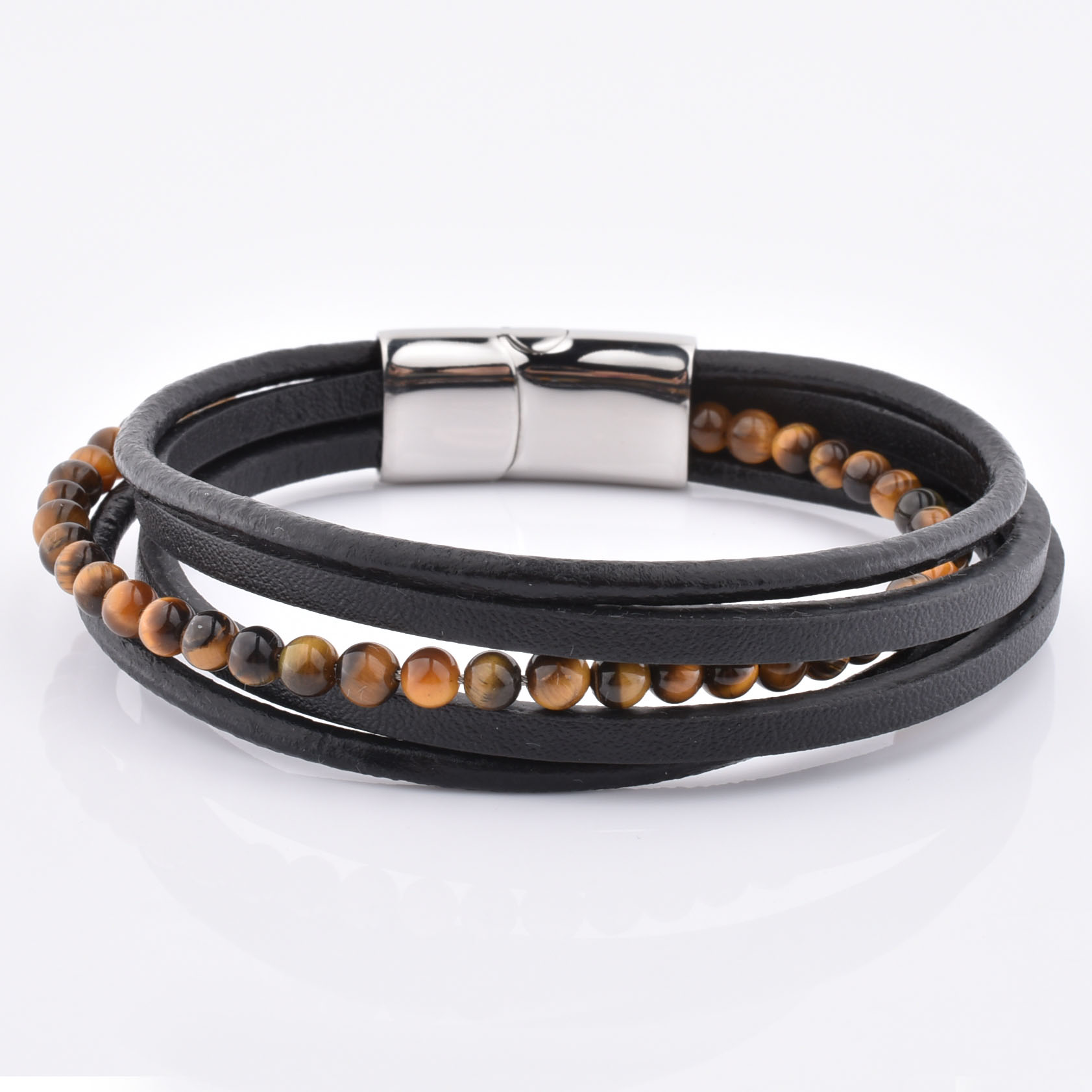 Unique Mixed Triple Simple Flat Black Leather Bracelet Friendship Bracelets Jewelry