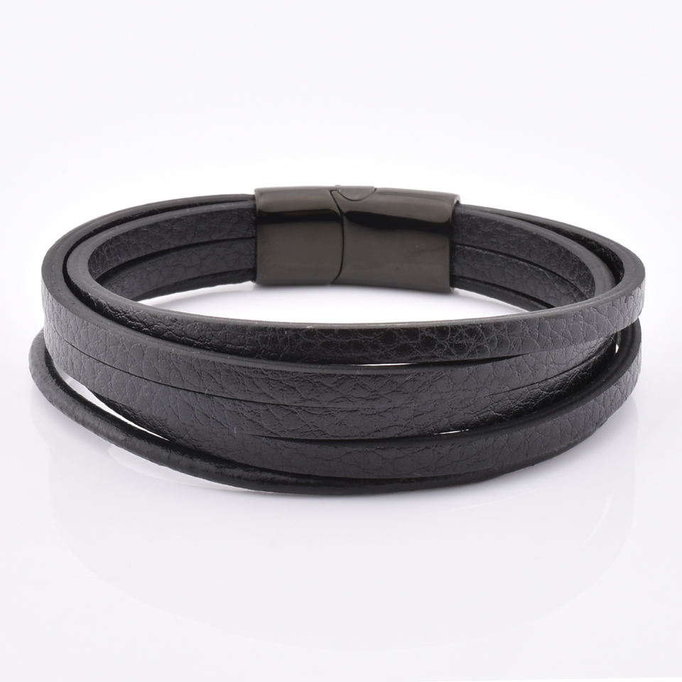 Unique Mixed Triple Simple Flat Black Leather Bracelet Friendship Bracelets Jewelry