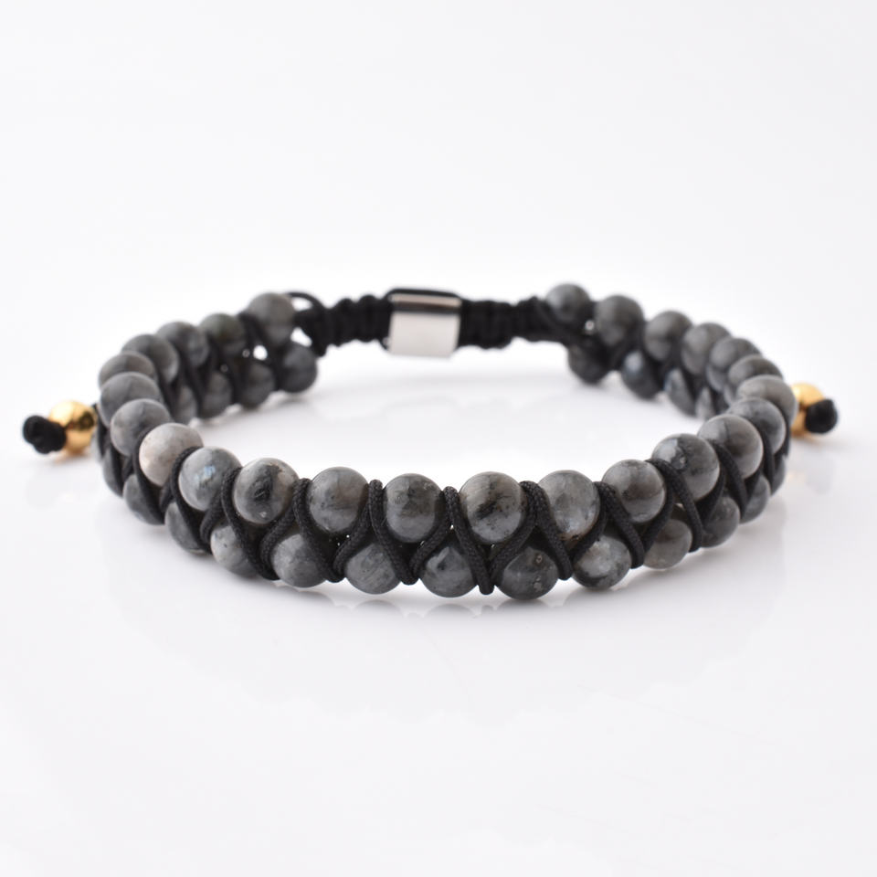 New Design Natural Stone Labradorite Bronze Grey Gemstone Handmade Bead Woven Friendship Macrame Bracelet