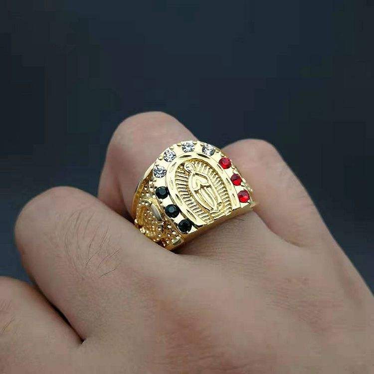 Fashion Wholesale American Stainless Steel Gold Plated Diamonds Catholic Virgin Mary Men's Ring