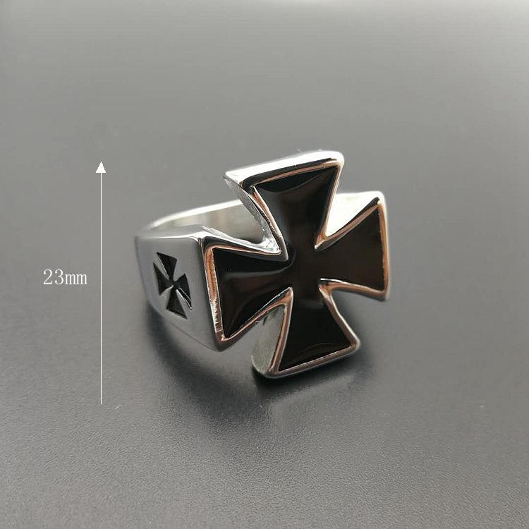 Black Enamel 316 Stainless Steel Vintage Knights Templar Iron Cross Medal Men'S Ring