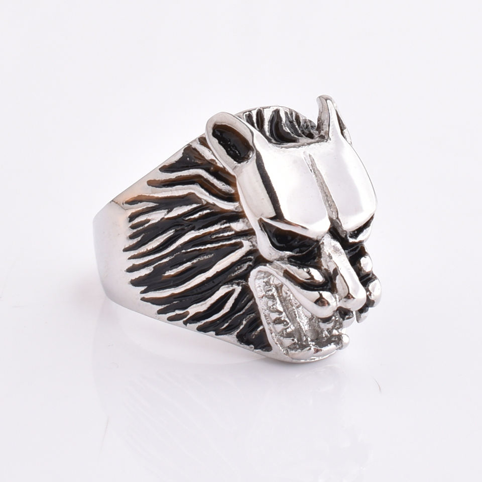 New Hot Sale Simple Designs Jewellery Stainless Steel Silver Men Domineering Wolf Head Rings
