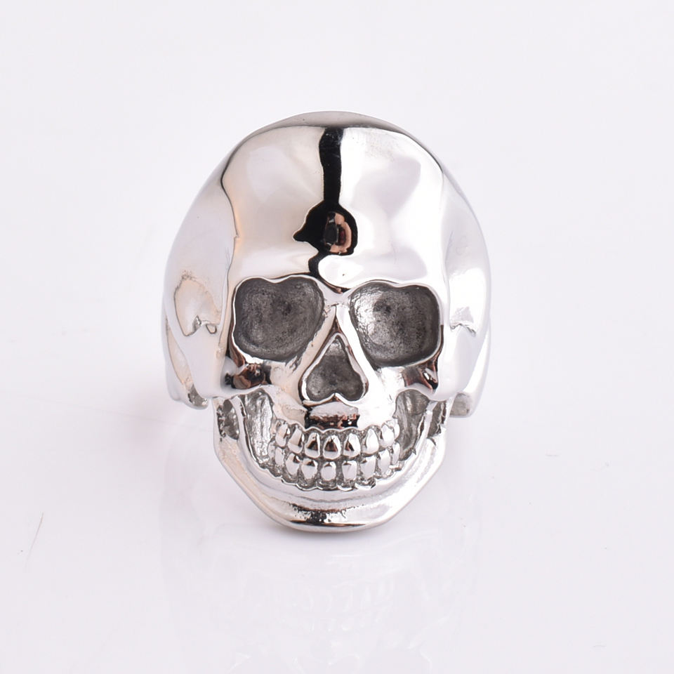 New Punk Heavy Huge Vintage 316L Stainless Steel Alien Full Beard Skull Ring For Men