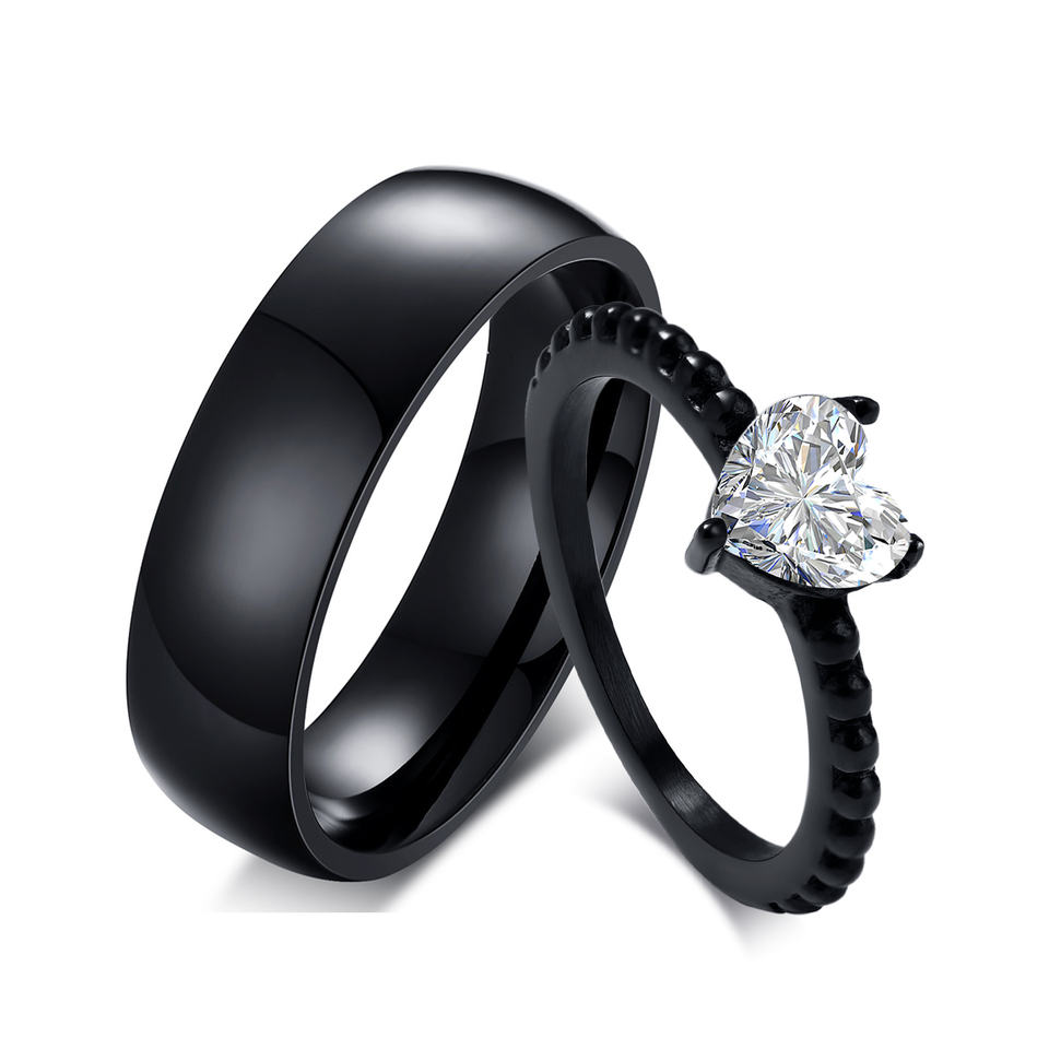 Fashion Stainless Steel Black Couple Ring Jewelry For Wedding Engagement Jewelry Diamond Zircon Ring Couple Rings