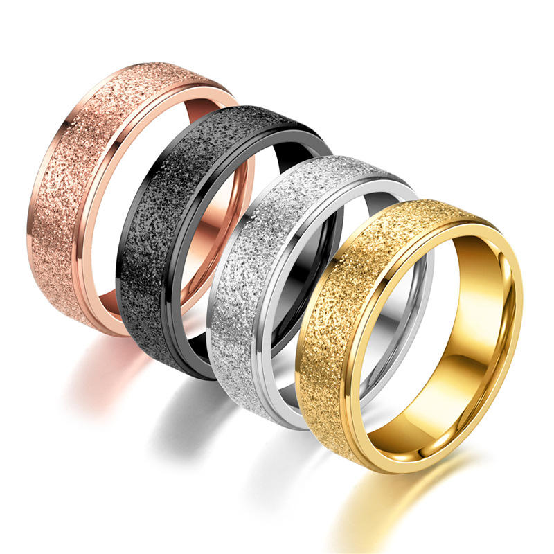 Top Selling New Arrival 18K Gold Plated Stainless Steel Jewelry Matt 6MM Girls Finger Rings Jewelry