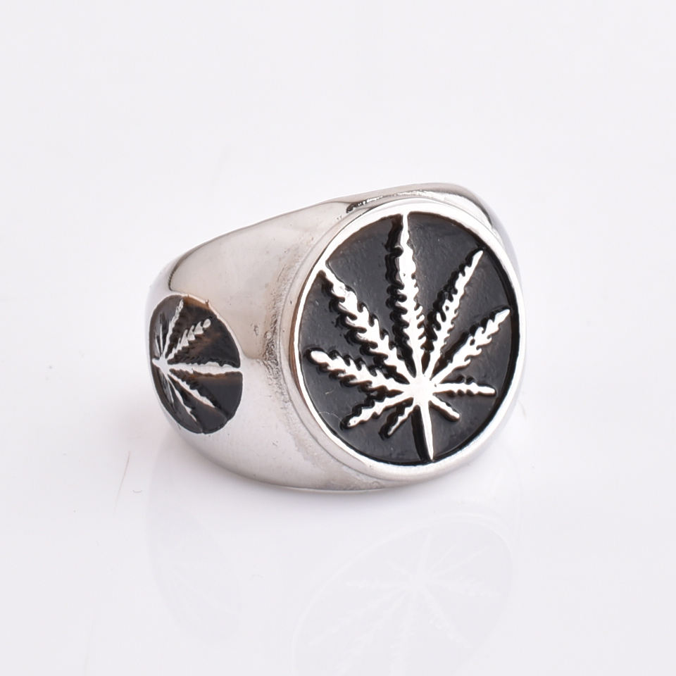 Hot Sale Fashion Men's Jewelry Black Silver Rings Epoxy Stainless Steel Natural Color Rings For Men