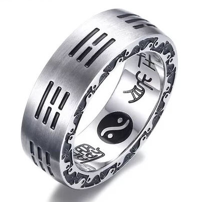 Punk Style Ring Silver For Men Solid Stainless Jewelry Metal Stainle Steel Trigram Ring