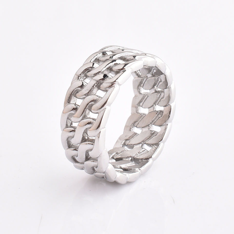 Latest Design Fashion 316L Stainless Steel Silver Black Chain Ring Designs For Men