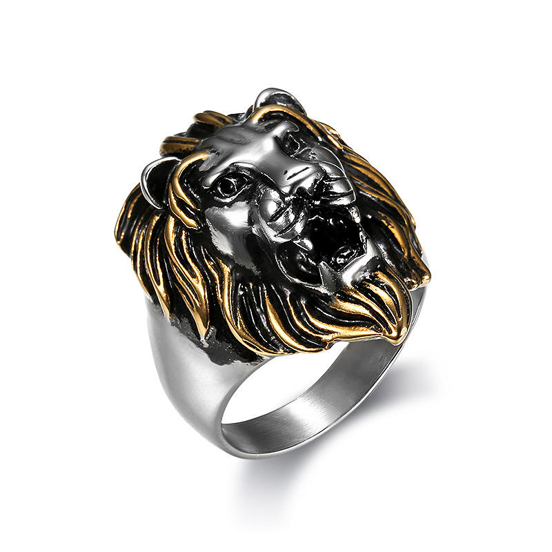 Customized Design Quality 316L Stainless Steel Gold Silver Lion Head Ring for Mens Jewelry