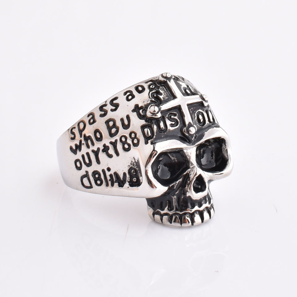 Best Selling Europe And America Polished Stainless Steel Ring Personality Punk Men's Black Silver Skull Ring