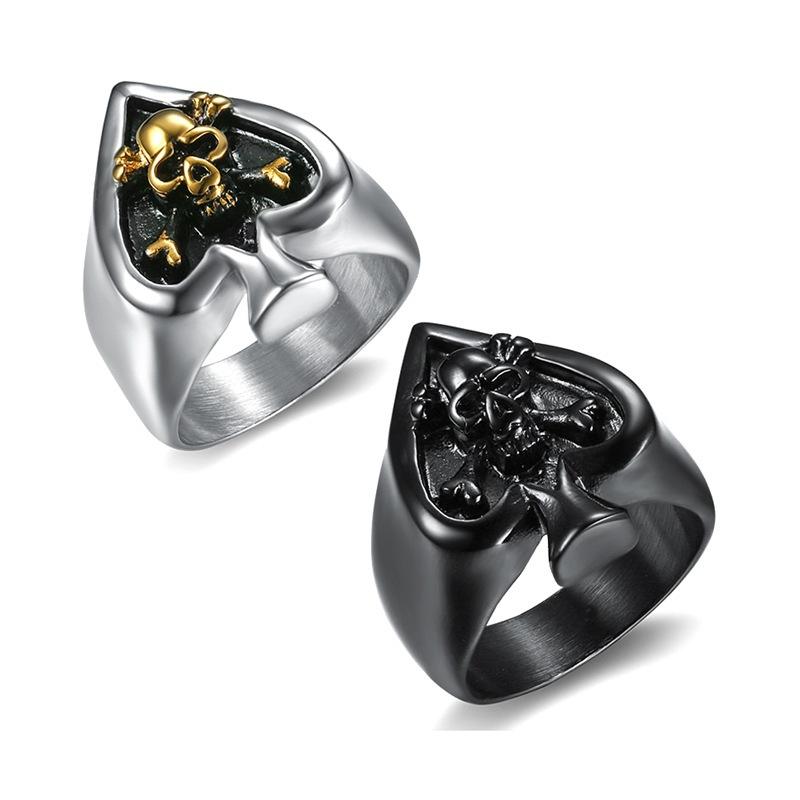 Stainless Steel Spade Ace Poker Heart Skull Ring Fashion Gold Silver Men Ring Punk Rings for men