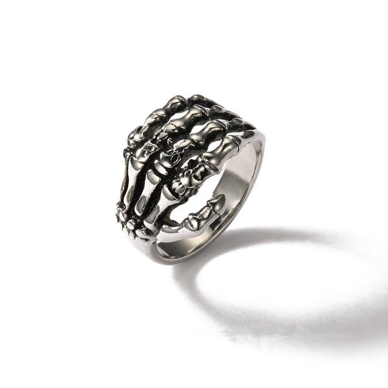 Punk Cycle Skull Ring Rock Biker Gift Jewelry For Men Five Clawed Skeleton Palm Halloween Rings