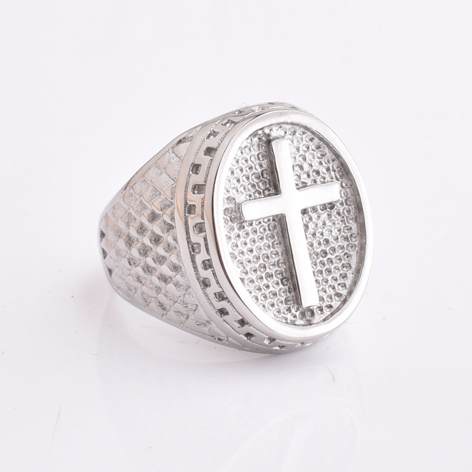 Hot Sale High Quality Luxury Silver Black Fine Jewelry Stainless Steel Cross Silver Ring For Men
