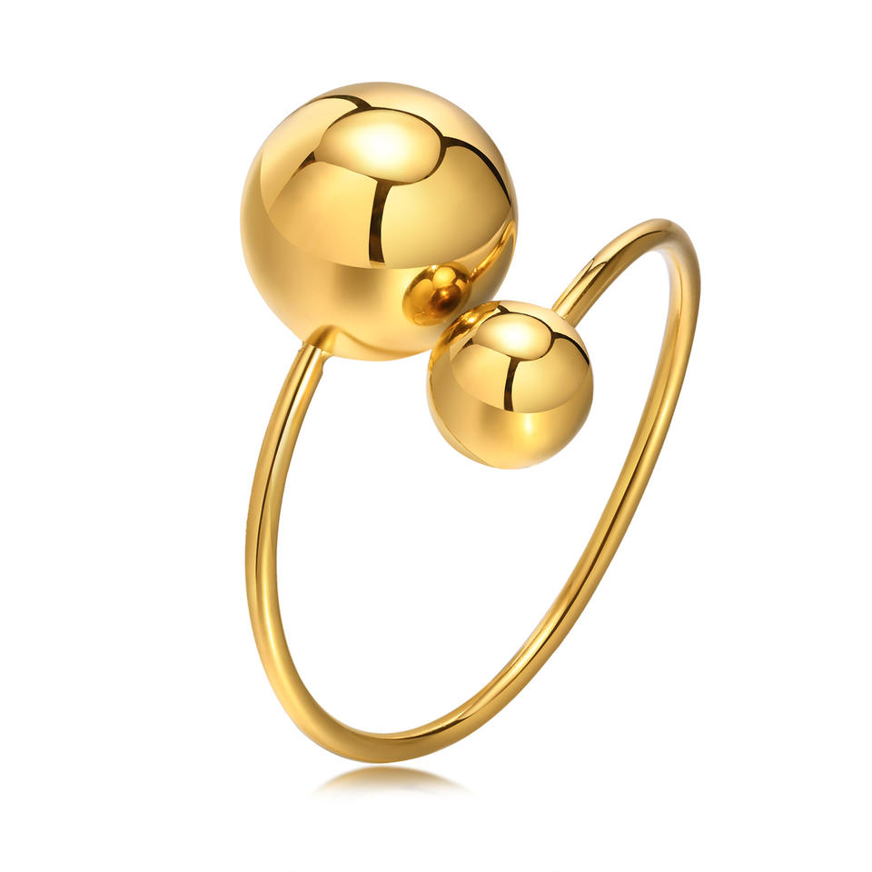 Wholesale Popular Stainless Steel Opening Ring Double Ball Shape Wedding Rings for Women Adjustable Gold Plated Rings