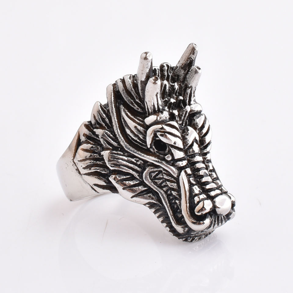 Fashion High Quality Stainless Steel 316L Silver Rings Animal Head Silver Ring for Men Punk Rings