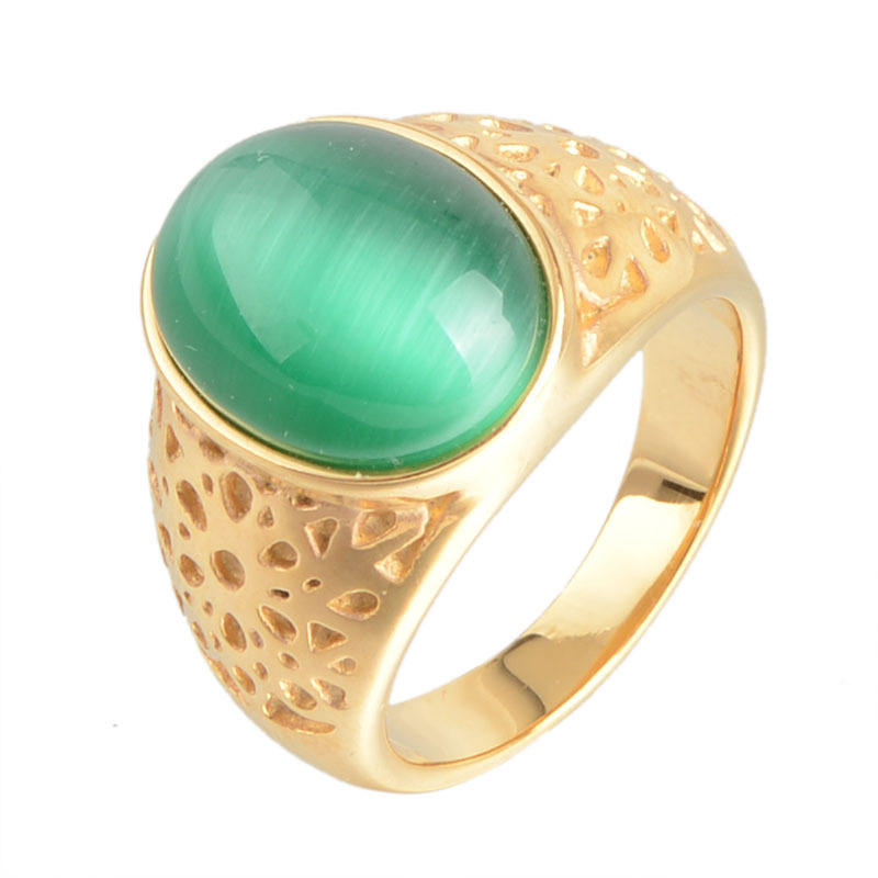 Titanium Steel Casting Ring Oval Semi-Precious Stone Onyx gemstone Stainless Steel Ring