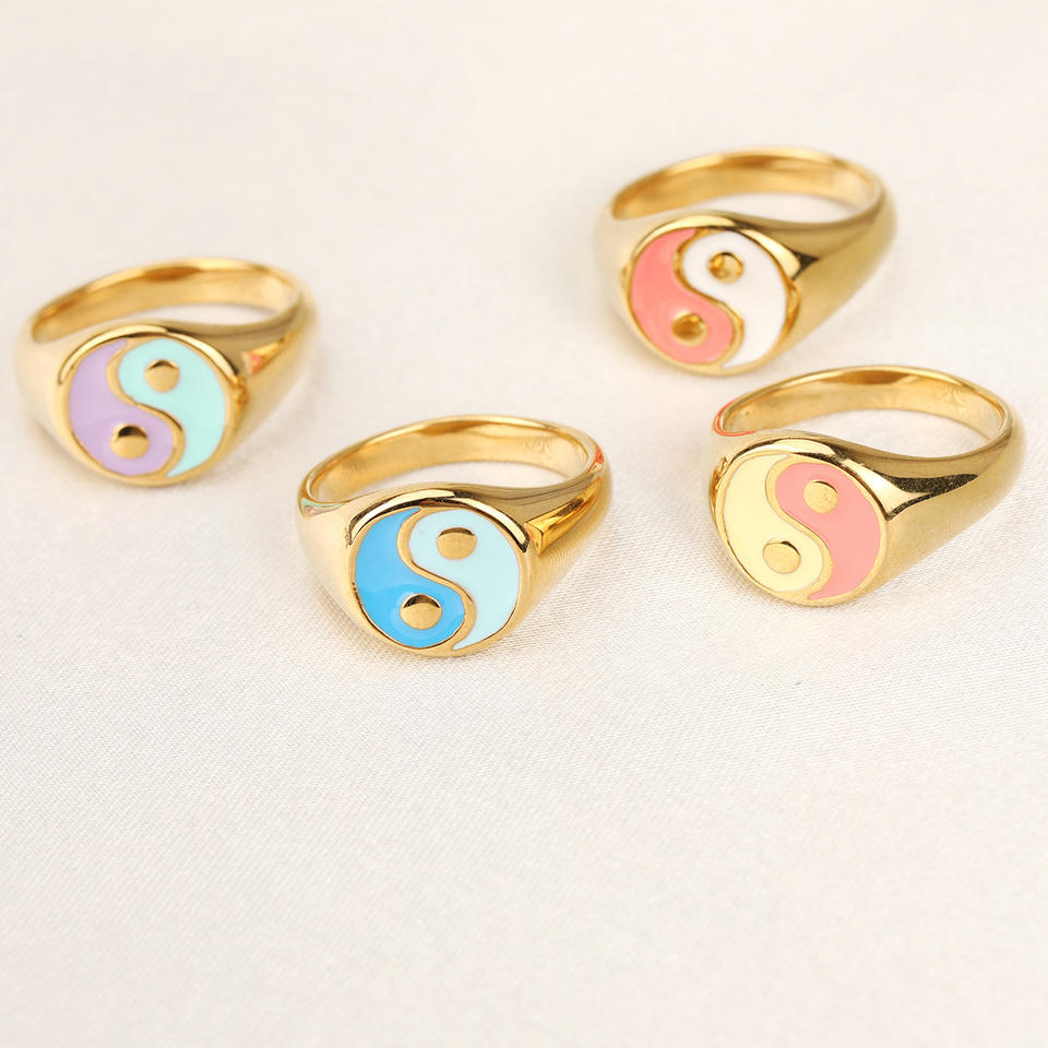 New Arrival 18K Gold Plated Stainless Steel Ring Tai Chi Gossip Yin Yang Ring Waterproof Non-Fading Jewelry Ring Women