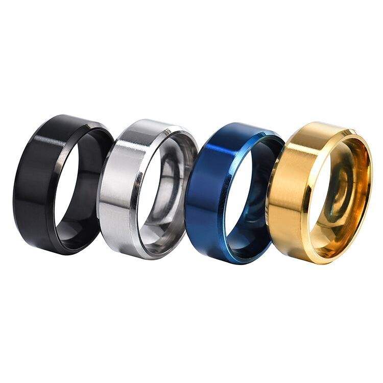 Fashion trendy 6 Colors 316L Stainless Steel Ring 8Mm Width Blanks Popular Cheap Ring Full Size For Men