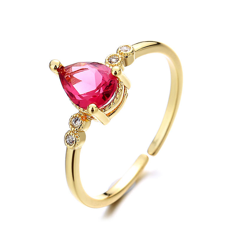 Dropshipping Cheap Simple Open Ring Jewelry Wholesale Colored Zircon Water Drop Shape Adjustable Ring