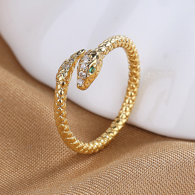 Snake Open Ring Women's Hot Selling 2023 Tide Plated 18K Gold Micro-Set Zircon Adjustable Snake Ring